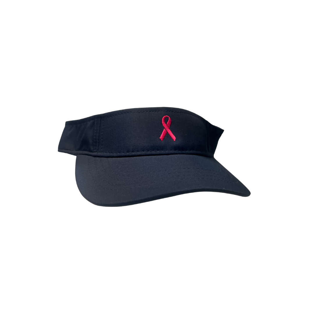 Navy Sun Visor with Pink Ribbon