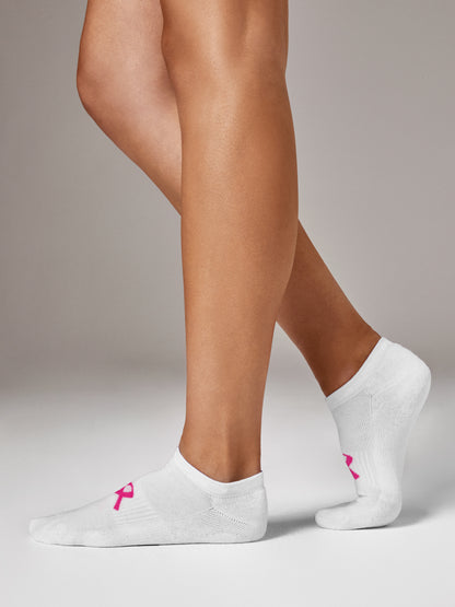 Sports Sock - White Cotton Soft with Pink Ribbon