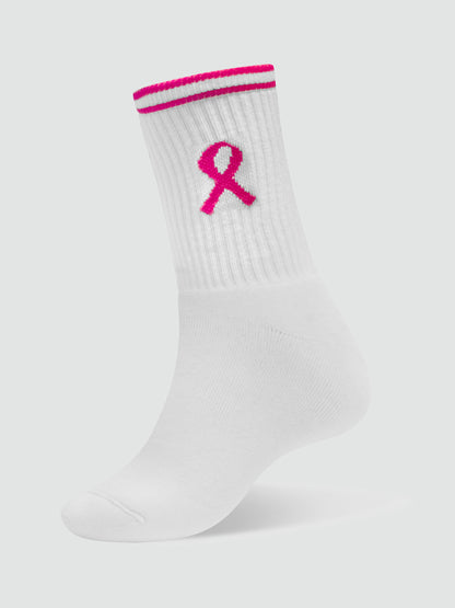 Flashdance 1/2 Crew Sock - White with Pink Ribbon