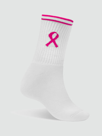 Flashdance 1/2 Crew Sock - White with Pink Ribbon