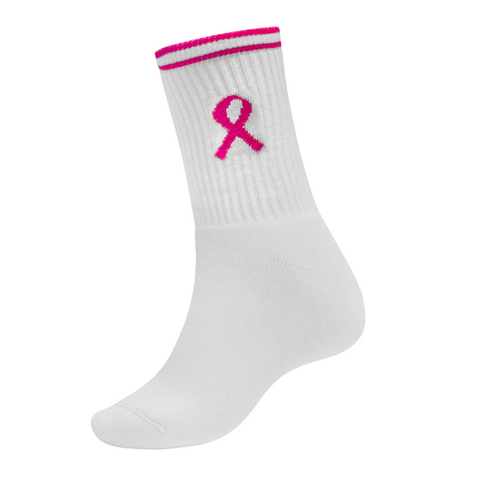 Flashdance 1/2 Crew Sock - White with Pink Ribbon