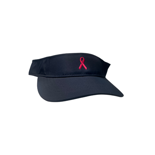 Navy Sun Visor with Pink Ribbon