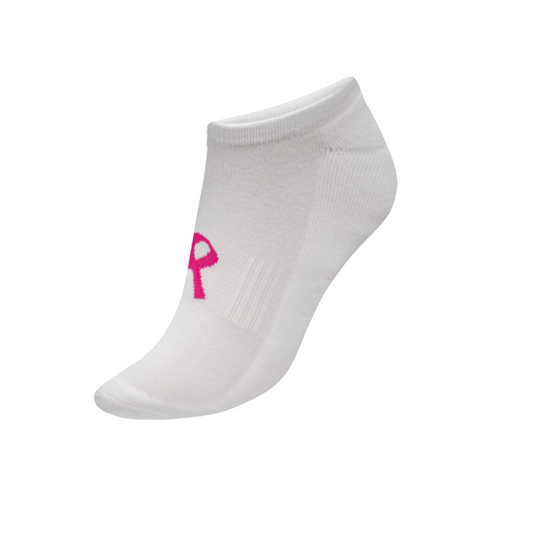 Sports Sock - White Cotton Soft with Pink Ribbon