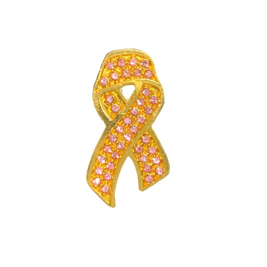 Pink Ribbon Pin in Gold